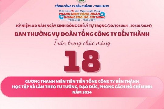 CHÚC MỪNG 18 GƯƠNG THANH NIÊN TIÊN TIẾN TỔNG CÔNG TY BẾN THÀNH