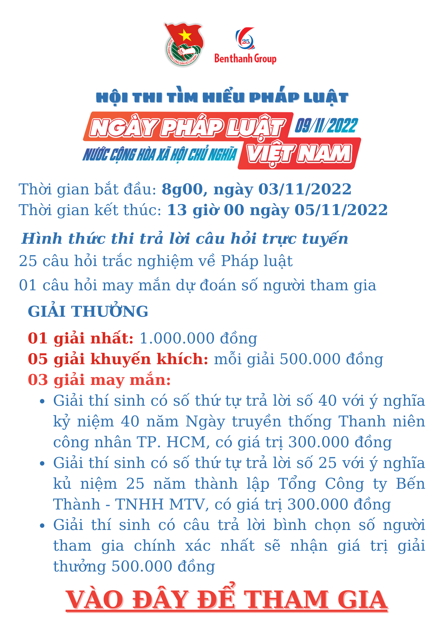 Thời gian bắt đầu 8g00, ngày 03112022 Thời gian kết thúc 13 giờ 00 ngày 05112022